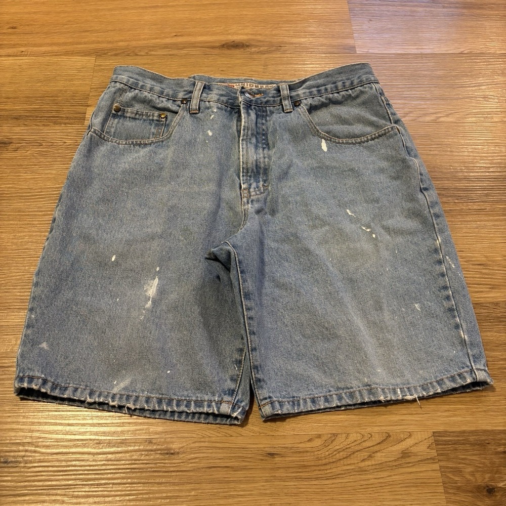 Vintage Union Bay Jean Shorts Men's 34 (31x8.5) Relaxed Fit Distressed Paint Y2K